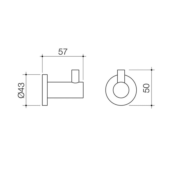 Caroma Liano II Robe Hook - Matte Black - Technical Drawing