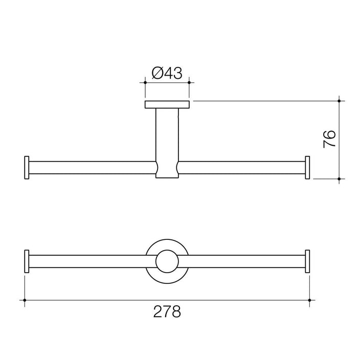 Caroma Liano II Double Toilet Roll Holder - Brushed Nickel - Technical Drawing