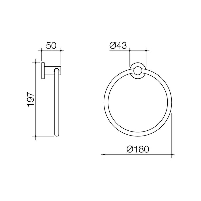 Caroma Liano II Towel Ring - Brushed Bronze - Technical Drawing
