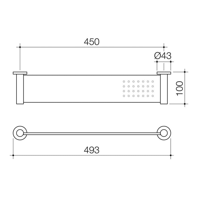 Caroma Liano II Bathroom Shelf - Matte Black - Technical Drawing