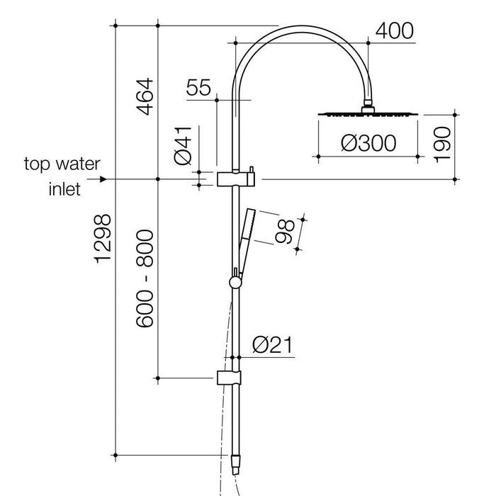 Caroma Liano II Rail Shower with Overhead - Brushed Brass - Technical Drawing