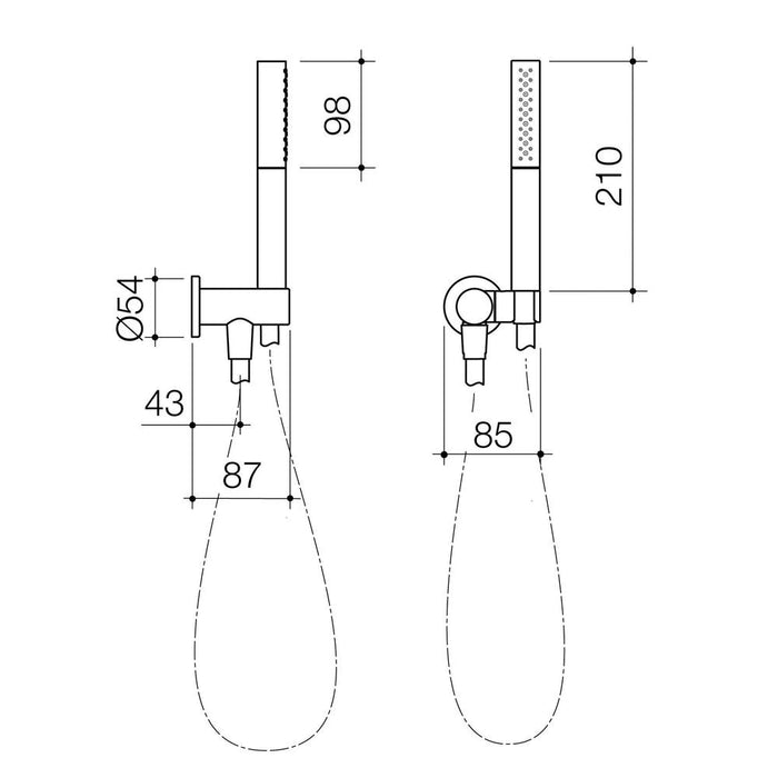 Caroma Liano II 3 Function Microphone Hand Shower - Brushed Bronze - Technical Drawing