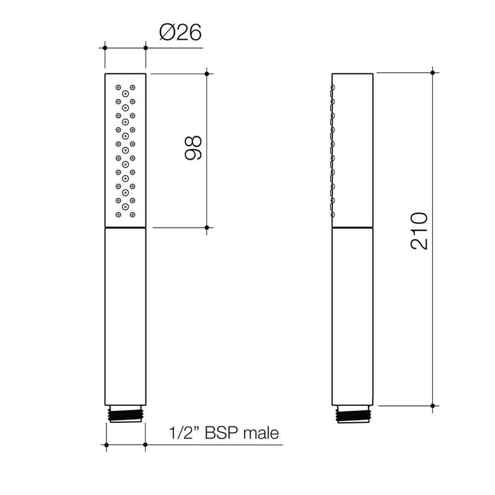 Caroma Liano II 3 Function Microphone Shower (Handset Only) - Brushed Bronze - Technical Drawing