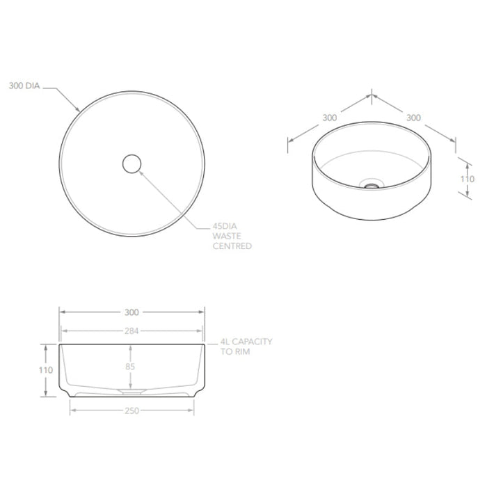 ADP Maggie Ceramic Above Counter Basin - White Gloss-TOPCMAG300GW-blue-leaf-bathware