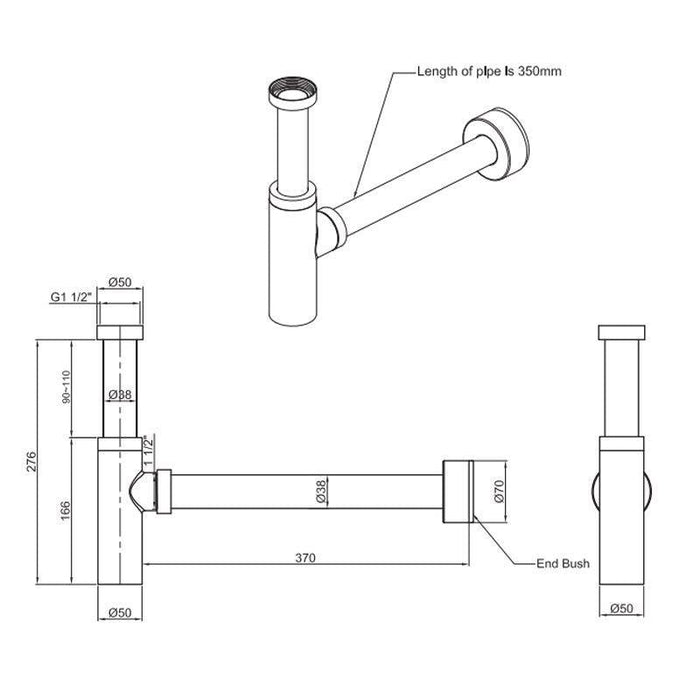 Abey Bottle Trap - Gun Metal Grey-WC10-GM-blue-leaf-bathware