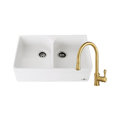 Abey Chambord Clotaire Double Bowl Sink & Kitchen Mixer in Bronze-CLOTAIRE-2WTBR-blue-leaf-bathware