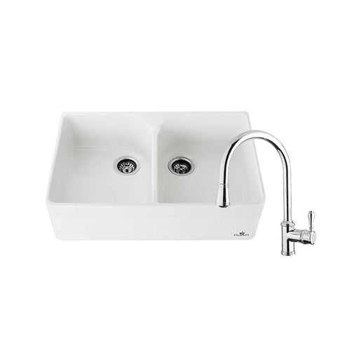 Abey Chambord Clotaire Double Sink & Kitchen Mixer in Chrome-CLOTAIRE-2WT-blue-leaf-bathware