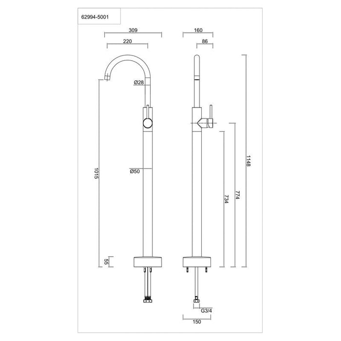 Abey Lucia Bath Filler Gun Metal Grey-3BTM-GM-blue-leaf-bathware