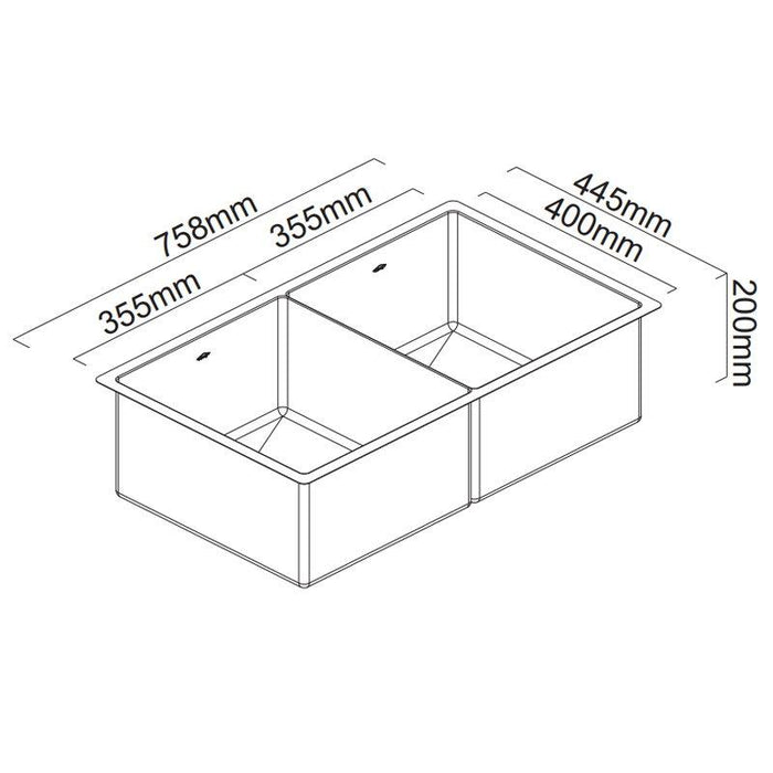 Abey Piazza Double Square Bowl Sink-CR340D-blue-leaf-bathware