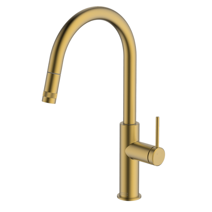 Abey Poco Pull Out Kitchen Mixer Brushed Brass-6K1-BB-blue-leaf-bathware