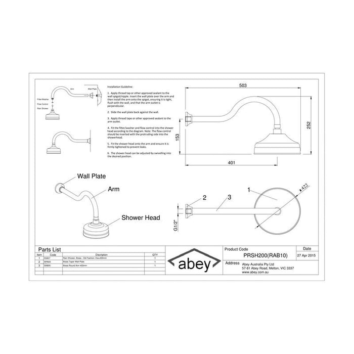 Abey Provincial Shower-PRSH200-blue-leaf-bathware