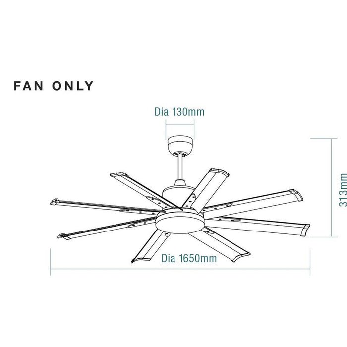 Martec Albatross Mini 65″ DC Ceiling Fan With Remote - Matt Black - Technical Drawing
