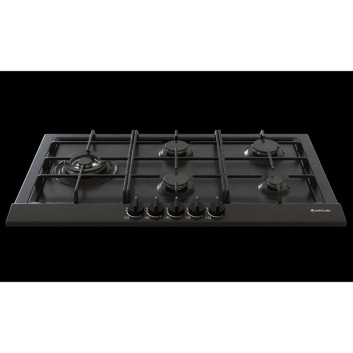 Artusi AGH91MB 90cm Gas Cooktop in Matte Black - angled