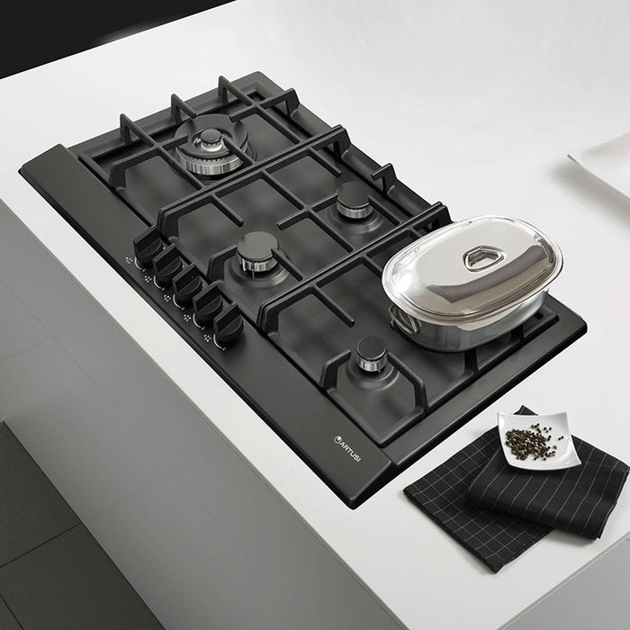 Artusi AGH91MB 90cm Gas Cooktop in Matte Black - set top angle