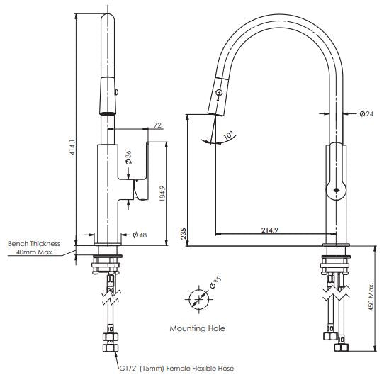 Green Astro II Pull-Down Sink Mixer Brushed Brass