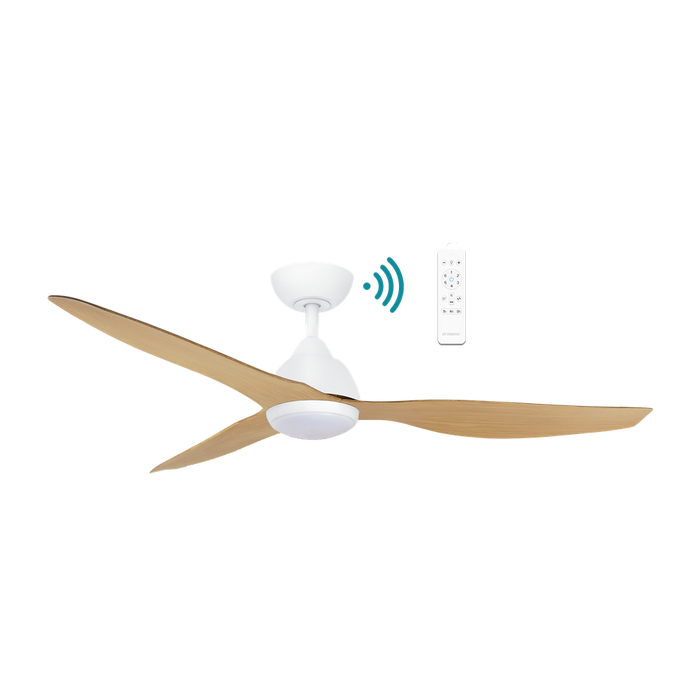 Martec Avoca DC 52″ Smart Ceiling Fan With WIFI Remote Control + LED Light - Matt White/Oak