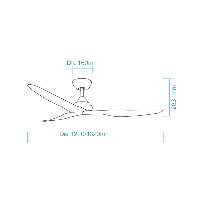 Martec Avoca DC 52″ Smart Ceiling Fan With WIFI Remote Control - Matt White/Oak - Technical Drawing