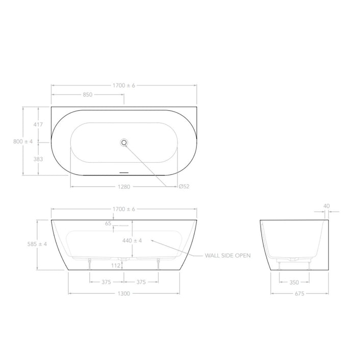 ADP Glacier Back-To-Wall Bath 1700mm