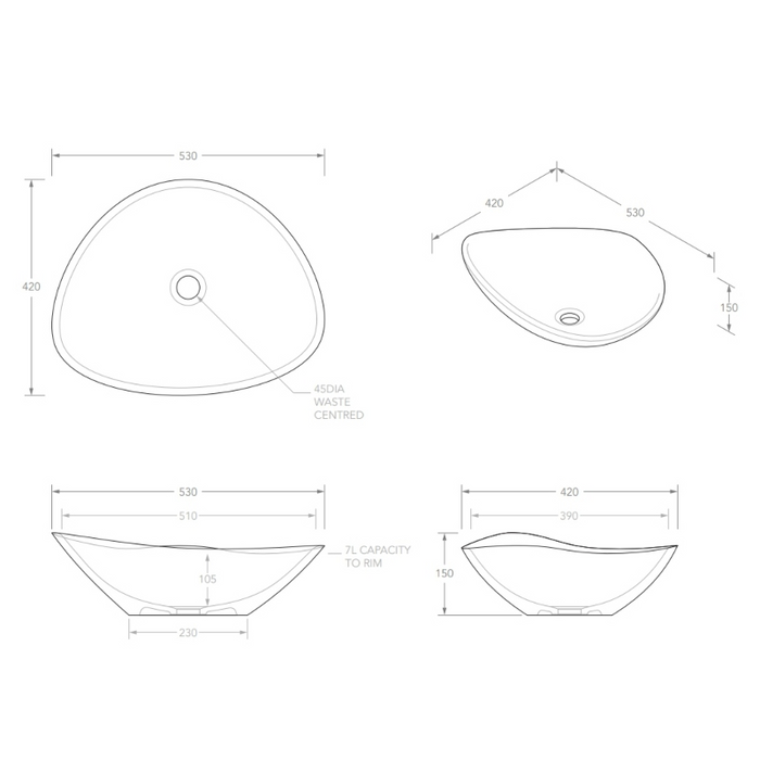 ADP Fiore 530mm Ceramic Above Counter Basin - Gloss White