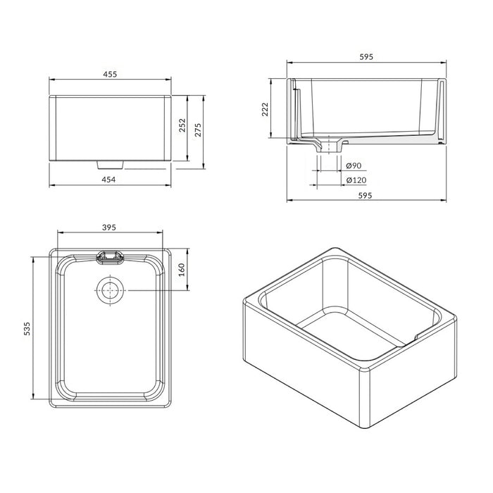 Turner Hastings Belfast 600mm Fireclay Butler Sink with Internal Overflow