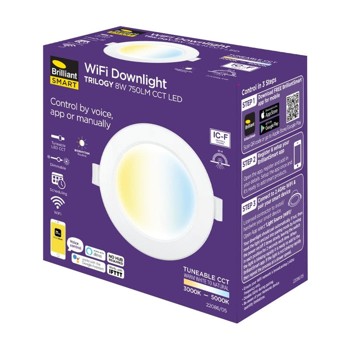 Brilliant Trilogy Smart WiFi LED CCT Biorhythm Downlight-22086/05-blue-leaf-bathware