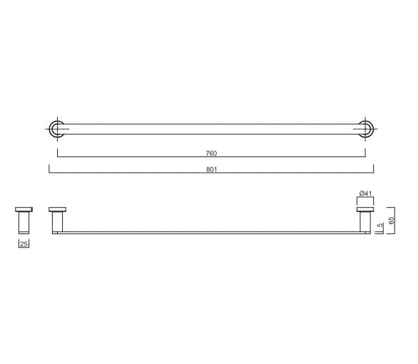 Abey Premium Single Towel Rail 760mm Black