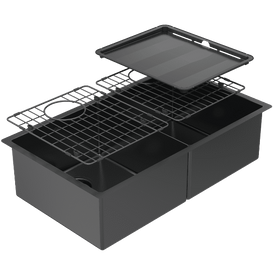 Abey Piazza Double Square Bowl Sink - Black Pearl
