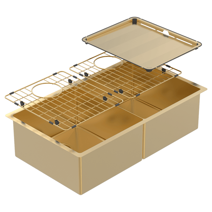 Abey Piazza Double Square Bowl Sink - Eureka Gold