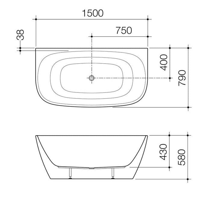 Caroma Contura II 1500mm Back to Wall Freestanding Bath - Matte White-CII5WFMW-blue-leaf-bathware