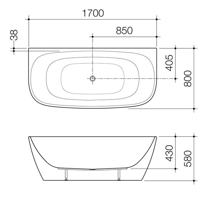 Caroma Contura II 1700mm Back to Wall Freestanding Bath - Matte White-CII7WFMW-blue-leaf-bathware