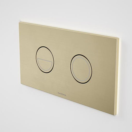 Caroma Invisi Series II Round Dual Flush Plate & Buttons - Brushed Brass-237088BB-blue-leaf-bathware