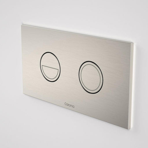 Caroma Invisi Series II Round Dual Flush Plate & Buttons Brushed Nickel (Metal)-237088BN-blue-leaf-bathware