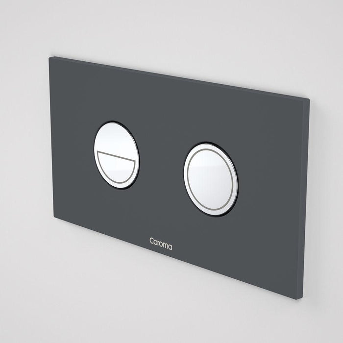 Caroma Invisi Series II Round Dual Flush Plate & Buttons Dark Grey (Metal)-237088DG-blue-leaf-bathware