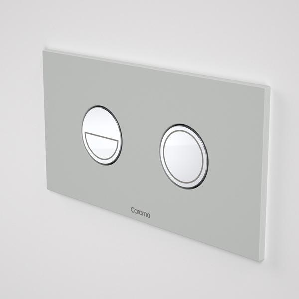 Caroma Invisi Series II Round Dual Flush Plate & Buttons Light Grey (Metal)-237088LG-blue-leaf-bathware