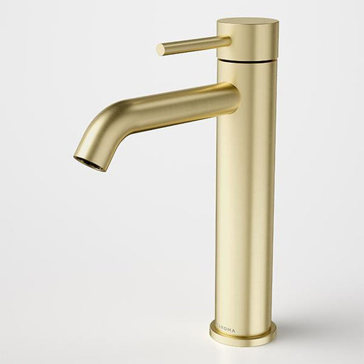 Caroma Liano II Mid Tower Basin Mixer Brushed Brass Lead Free-96342BB6AF-blue-leaf-bathware