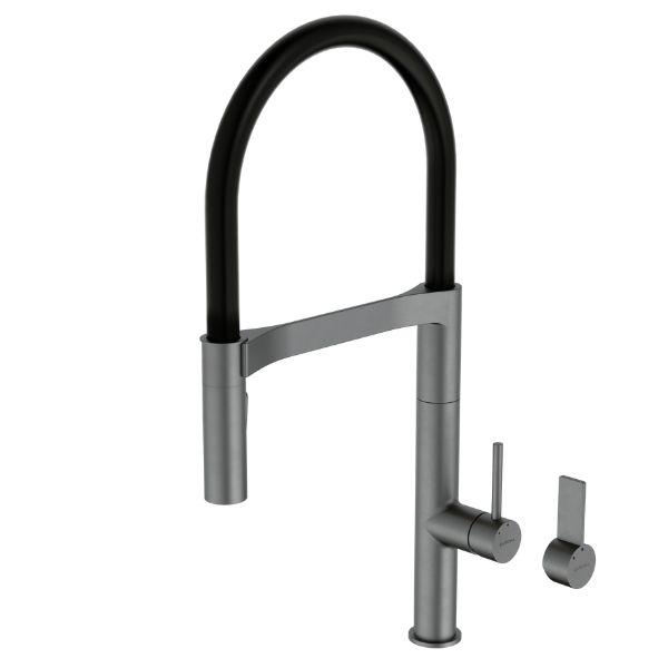 Caroma Liano II Pull Down Sink Mixer - Gun Metal Grey-96381GM56A-blue-leaf-bathware