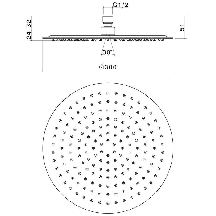 Caroma Titan Stainless Steel Shower Head - 300mm-99018SS3A-blue-leaf-bathware