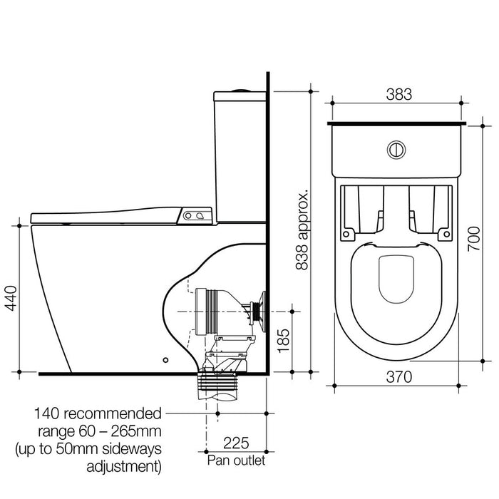 Caroma Urbane II Cleanflush Wall Faced Bidet Toilet Suite-blue-leaf-bathware