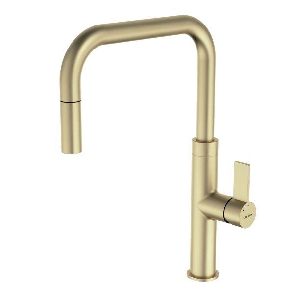 Caroma Urbane II Pull Out Sink Mixer - Brushed Brass-99672BB56A-blue-leaf-bathware