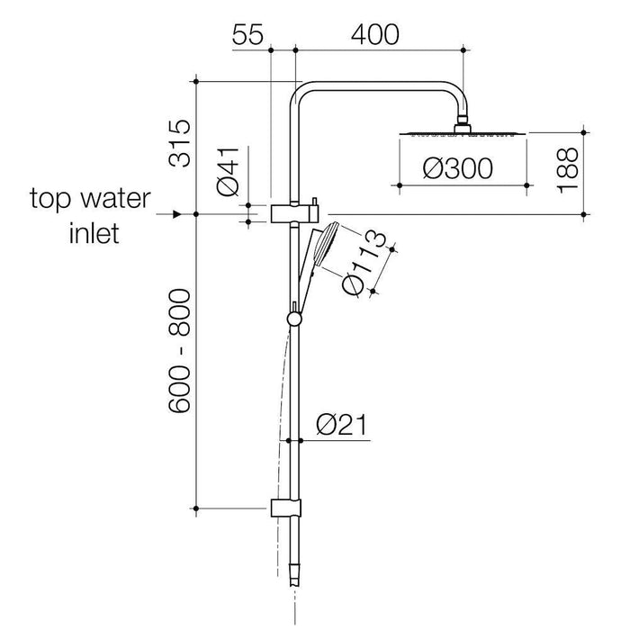 Caroma Urbane II Rail Shower with 300mm Overhead - Brushed Nickel-99630BN3A-blue-leaf-bathware