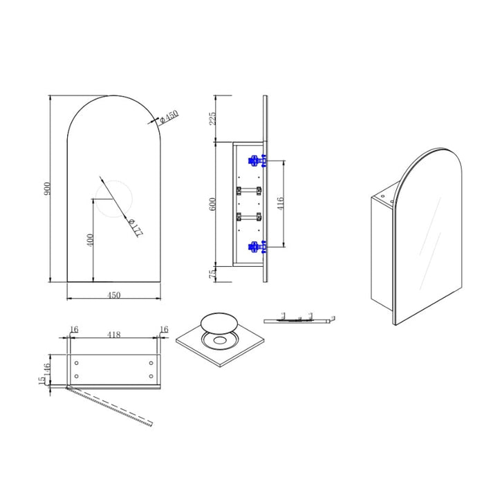 Cassa Design Archied Shaving Cabinet - Matte White-blue-leaf-bathware