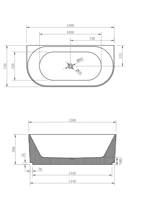 Cassa Design V-Groove Round Back To Wall Bath - Matte White-blue-leaf-bathware