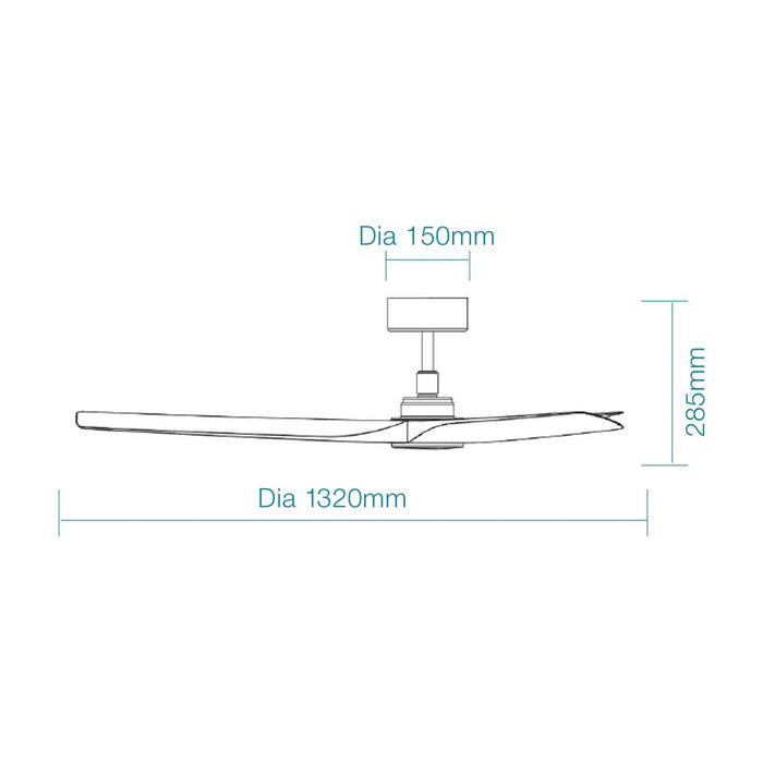 Martec Cordoba DC 52″ Smart Ceiling Fan With WIFI Remote Control + LED light - Matt White - Technical Drawing