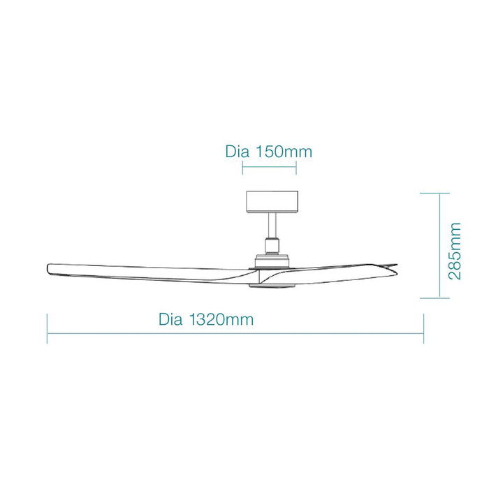 Martec Cordoba DC 52″ Smart Ceiling Fan With WIFI Remote Control - Matt White/Oak - Technical Drawing