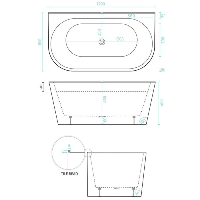 Decina Alegra Back To Wall Bath - Black-AG1700B-blue-leaf-bathware