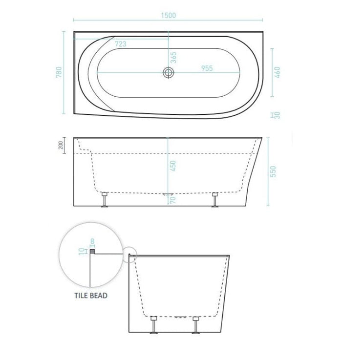 Decina Natalia 1500 Back-To-Corner Bath-blue-leaf-bathware