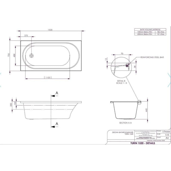 Decina Turin 1520 Builders 6 Jet Spa Bath-TU1525BUILD6JW-blue-leaf-bathware