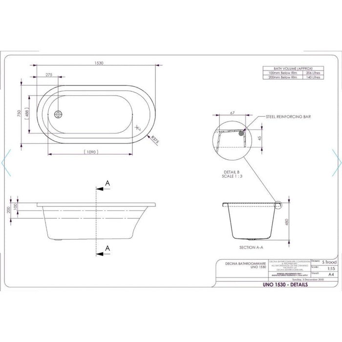 Decina Uno 1530 Builders 6 Jet Spa Bath-UN1530BUILD6JW-blue-leaf-bathware