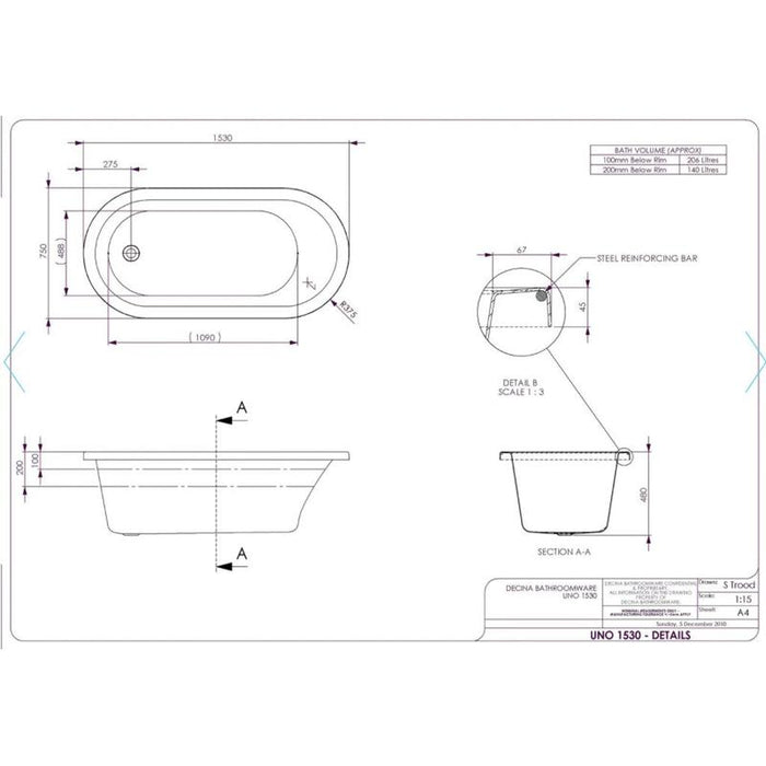 Decina Uno 1700 Builders 6 Jet Spa Bath-UN1700BUILD6JW-blue-leaf-bathware