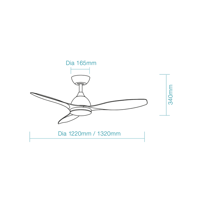 Martec Elite DC 48″ Smart Ceiling Fan With WIFI Remote Control + LED light - Matt White - Technical Drawing